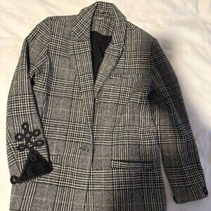 Black and White Tweed Free People Blazer Pea Coat, Size M